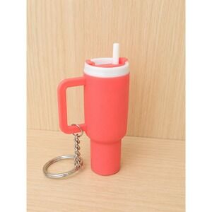 Mini Tumbler Keychain Coral Pink Lip Balm Holder Cup Keychain with Lid and Straw